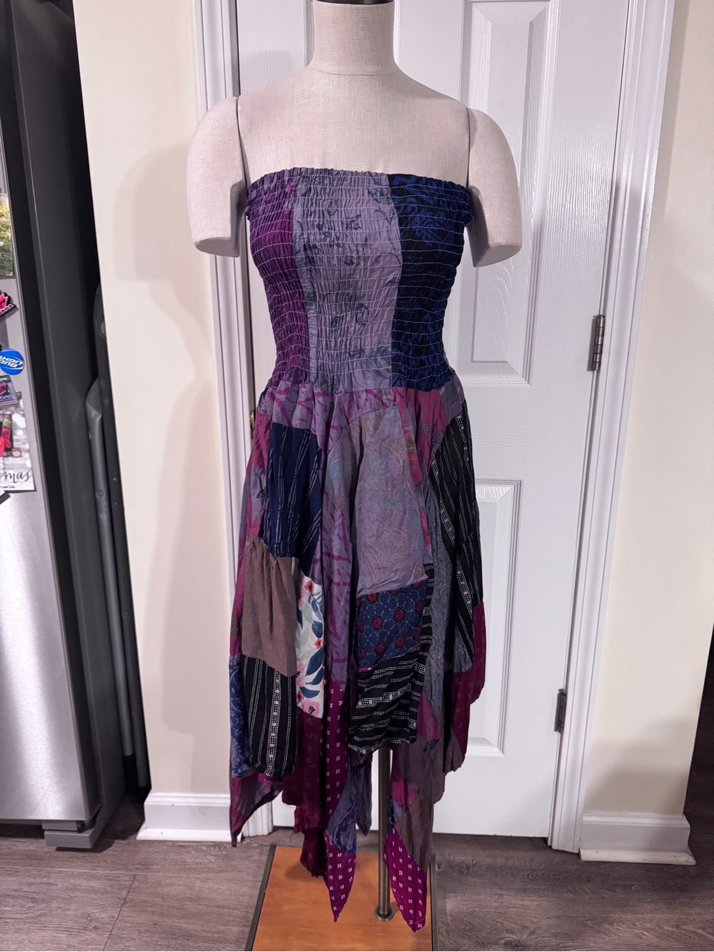 Ashley Taylor Patchwork Handkerchief Hem Strapless Boho Midi Dress One Size NWOT